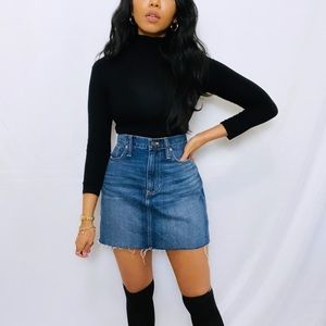 Madewell | Medium Wash High Waist Denim Mini Skirt with Raw Hem